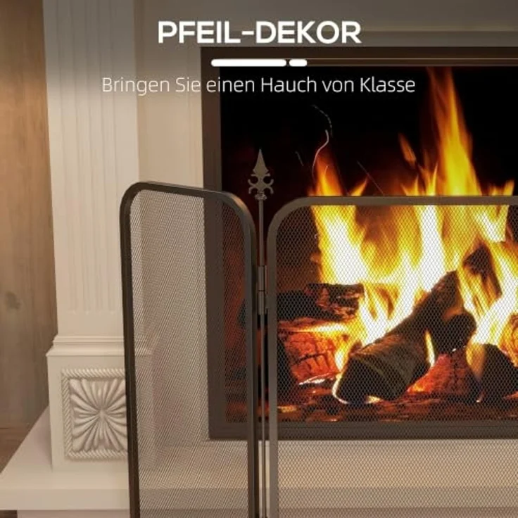 HOMCOM Kamingitter mit 3 Paneelen (Kaminschutzgitter, 1-tlg, Funkenschutzgitter), für Wohnzimmer, Schlafzimmer, Metall, 96x56 cm, Schwarz – Bild 5