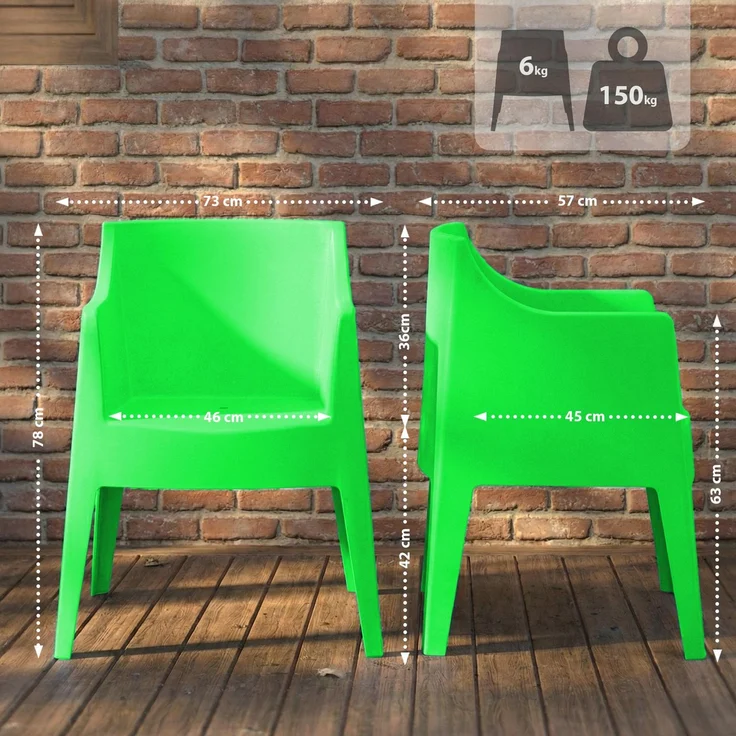 CLP 6er Set Gartenstühle Bartal stapelbar wetterfest UV-beständig bis 150 kg,grün – Bild 2