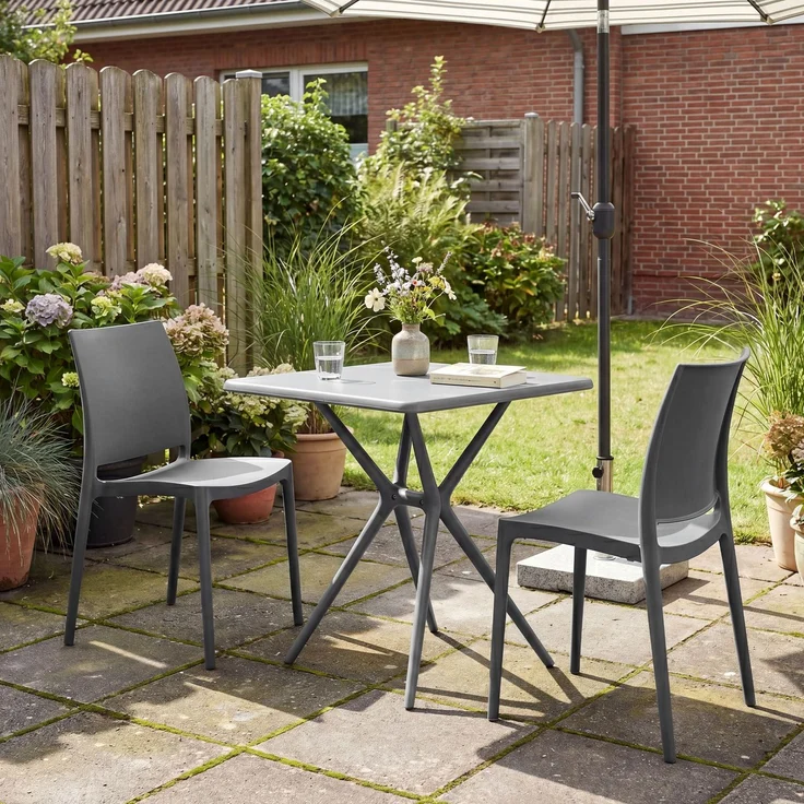 Gartenmöbel-Set GRETA mit 2 Stühlen - 156x72x81cm, Kunststoff, Dunkelgrau | Balkonset Gartenset Tisch mit Stühlen Bistroset Outdoor – Bild 3