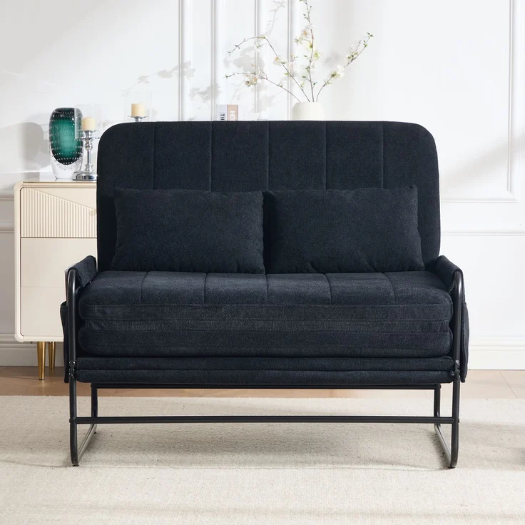 ZUBALIYA Schlafsofa 85x92 cm, mit Stauraum, mit Chenille - Bezug, mit breiten Armlehnen, mit Schaumstoffpolsterung, Schwarz – Bild 9