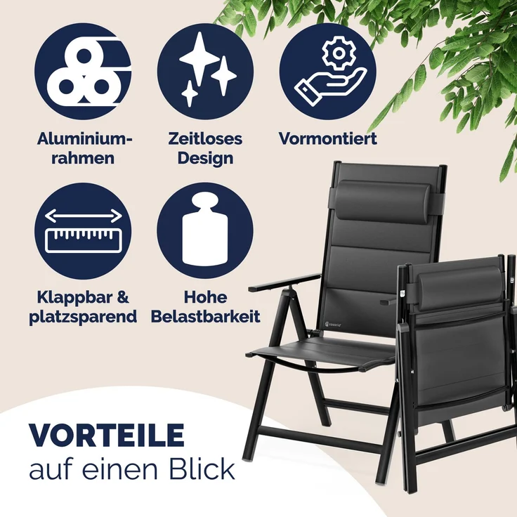 CASARIA® Gartenstühle 4er Set Klappbar Gepolstert Alu 8- Fach Verstellbar – Bild 9