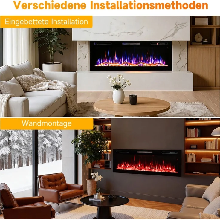 HOMAVO Elektrokamin mit 1000W/2000W Heizung, 12 3D-Flammenfarben, 36" - Stand, Einbaukamin / 50" - Wand, Einbaukamin, App-Steuerung(50") – Bild 7