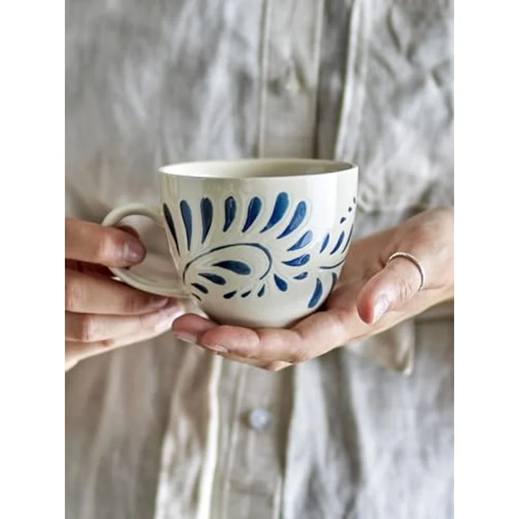 Bloomingville Tasse Heikki, Steingut, in Beige/Blau, 240ml – Bild 3
