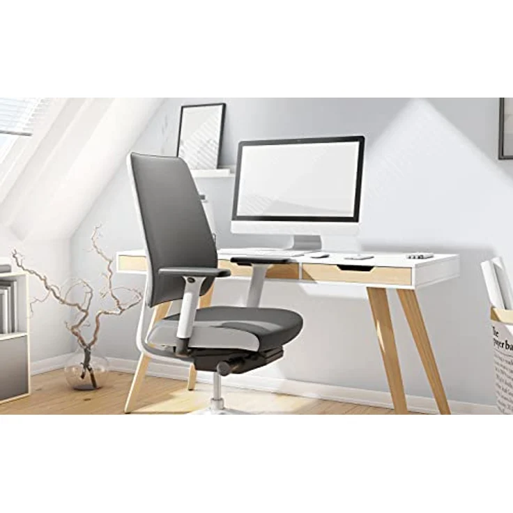 Interstuhl Joyce Interior Edition, ergonomischer Bürostuhl mit Synchromechanik, verstellbarer Rückenlehne und Lordose, Designer-Rollen, Grau | Hellgrau – Bild 5