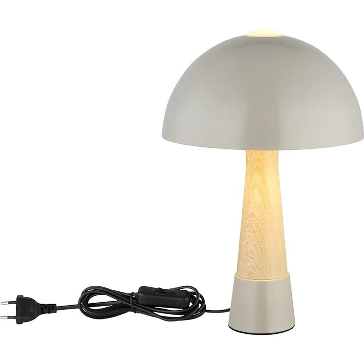 Retro Tischleuchte Pilz, Holzoptik, Grau matt, H 36,5 cm – Bild 8