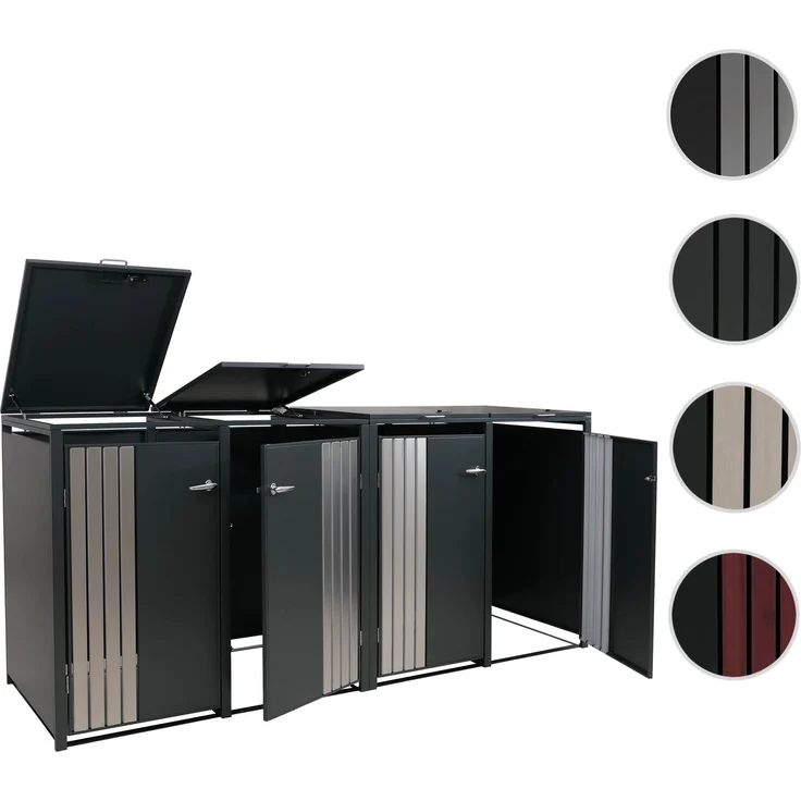 4er-Mülltonnenverkleidung HWC-O67, Mülltonnenbox mit Deckel, Metall 122x264x84cm 104kg ~ anthrazit Edelstahl – Bild 10