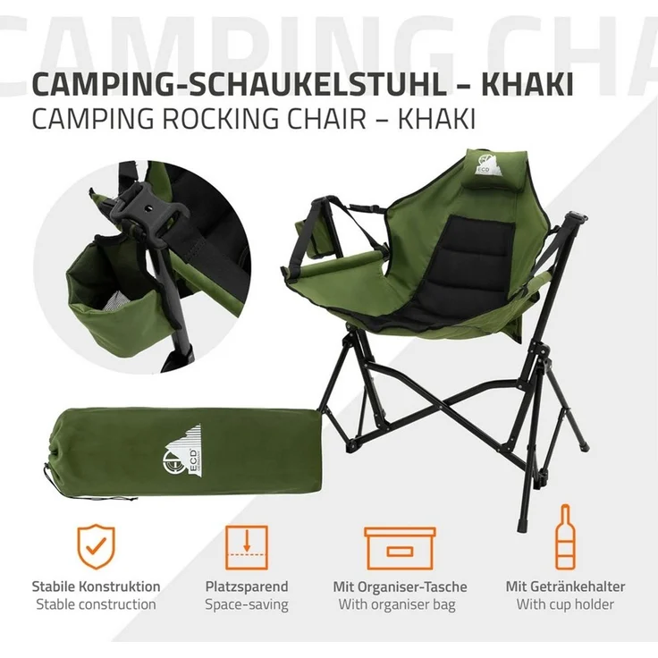 ECD Germany Campingstuhl Klappstuhl mit Stahlgestell Getränkehalter Nackenkissen & Tasche, Angelstuhl faltbar Faltstuhl mit Verstellbare Rückenlehne bis 150 kg – Bild 2