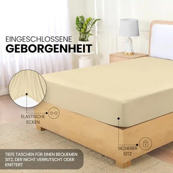 Utopia Bedding - Spannbettlaken 120x200 cm - Beige - Oeko-Tex Zertifiziertes Gebürstete Polyester-Mikrofaser Spannbetttuch - 35 cm Tiefe Tasche – Bild 5