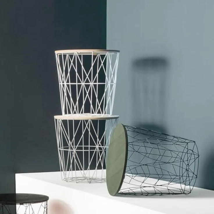 Korbtisch mit abnehmbarer Platte, MDF/ Metall Grau, Ø 39,5x41 cm – Bild 2