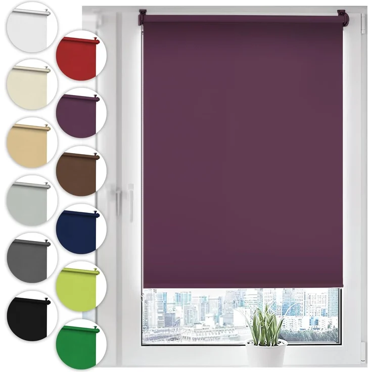 Verdunkelungsrollo Klemmfix ohne Bohren 95x150 cm Violett Verdunklungsrollo Fensterrollo Rollo Seitenzugrollo Klemmrollo für Fenster & Tür – Bild 1