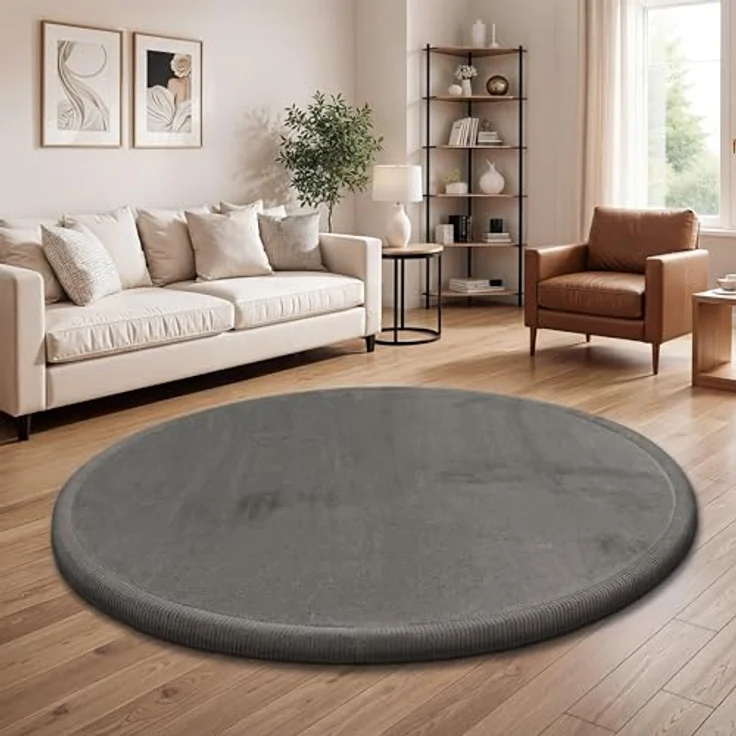 Paco Home Teppich Kinderzimmer Kinderteppich Baby Spielteppich Krabbeldecke Krabbelmatte Weich rutschfest Jungen Mädchen Deko, Grösse:200 cm Rund, Farbe:Grau – Bild 3