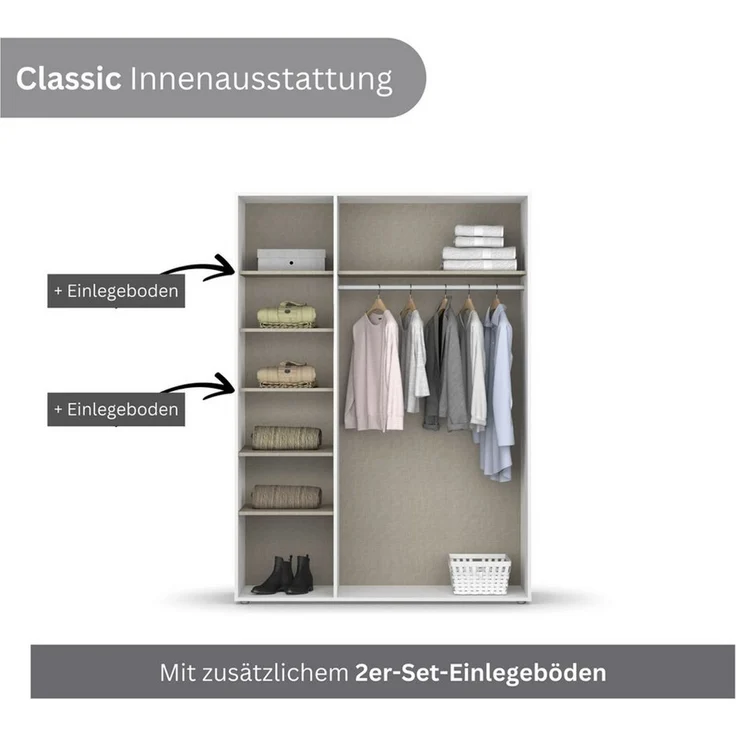 Rauch Möbel 'Voyager' Kleiderschrank, Holz, Grau Metallic | Eiche Artisan, Zubehör Classic, Breite 140 cm | ohne Schubladen – Bild 4