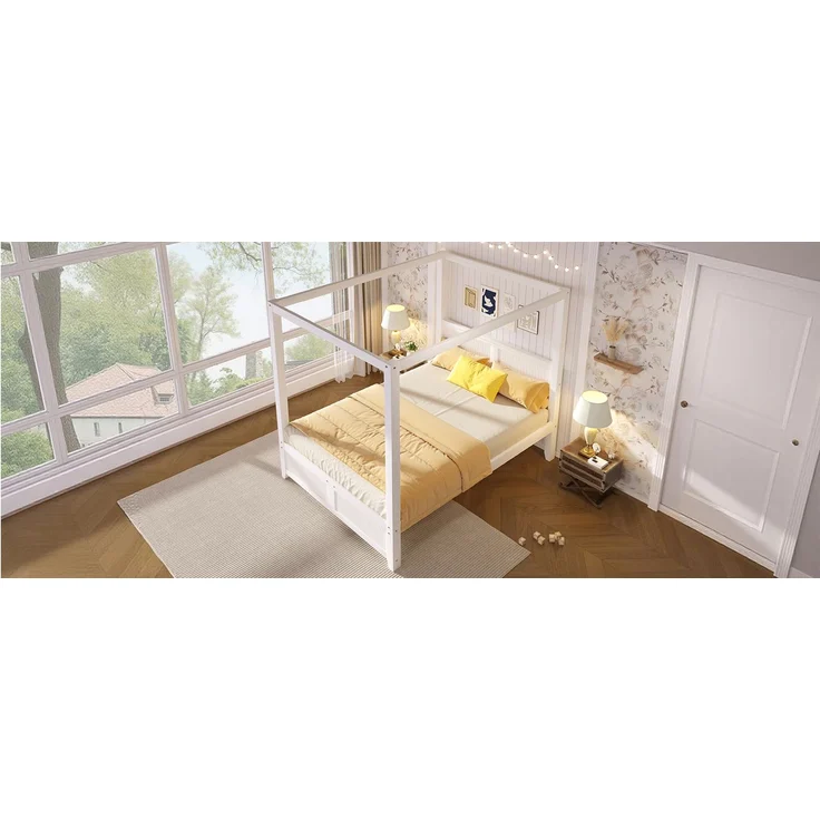 U-life Himmelbett 140x200 cm, für Jugendliche, 1. Stilvolles, 2. Modernes mit, 3. Robuste Holzkonstruktion, 5. Individuell dekorierbarer Schlafplatz, MDF, Weiß – Bild 9