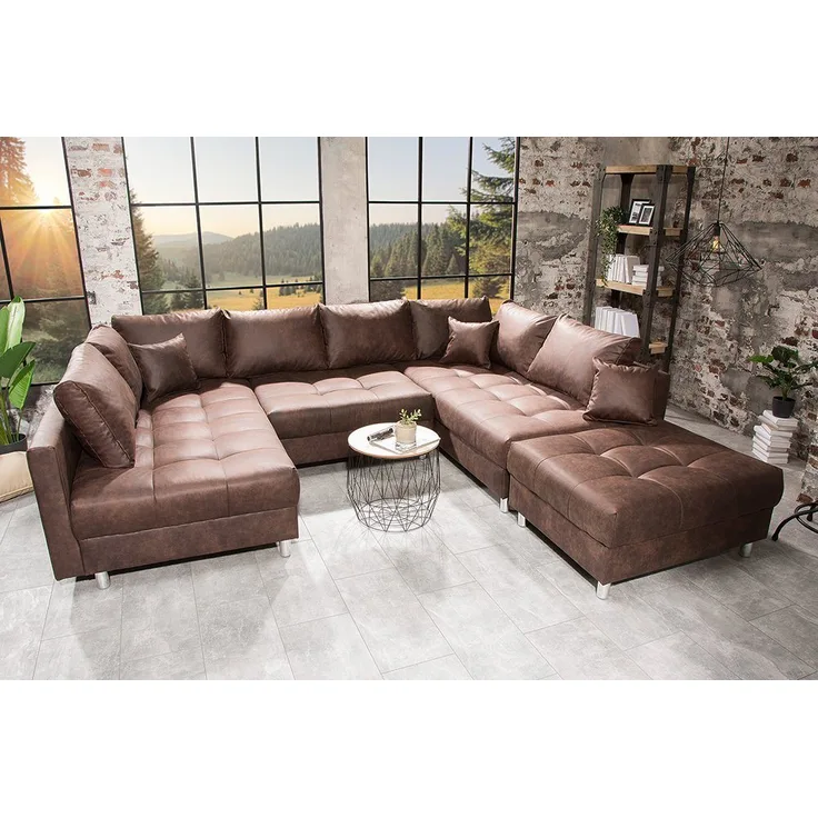 riess-ambiente Wohnlandschaft KENT 305cm antik braun - Federkern, modern, inkl. Hocker u. Kissen, Set 1 Teile, Wohnzimmer · XXL · U-Form · Federkern · Microfaser · Hocker & Kissen