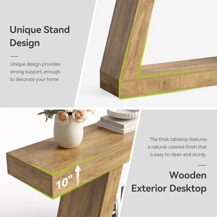 LITTLE TREE 140 cm-Sofatisch mit Stauraum, Konsolentisch im Landhausstil für zu Hause, rechteckiges Holzmöbelstück für den Eingangsbereich, Wohnzimmer, Schlafzimmer, Büro, Flur, Eiche – Bild 8