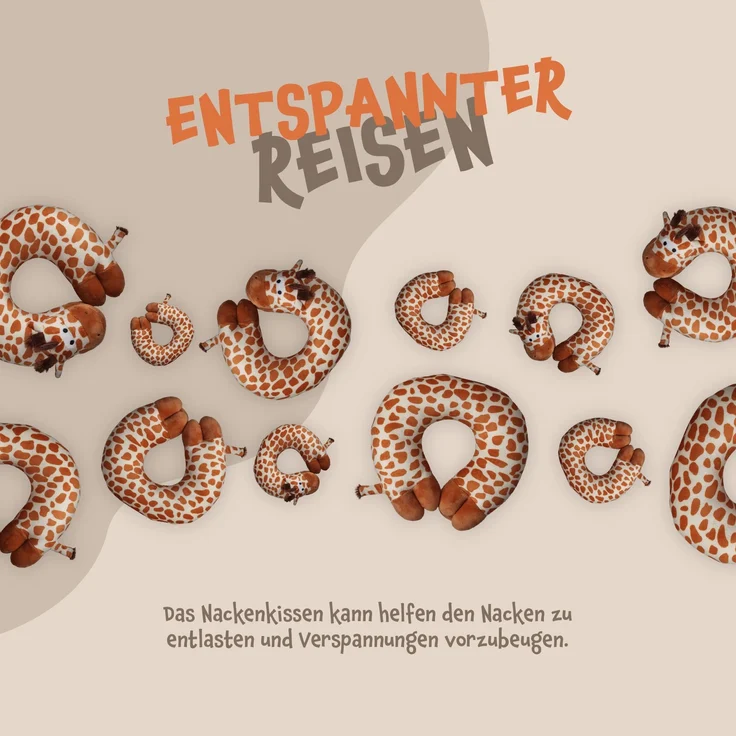 Nackenhörnchen Kinder Tier Schlafkissen Reisekissen Waschbar Kopfstütze U-Förmig Nackenkissen für Auto Zug Flugzeug weicher Kissenbezug Giraffe – Bild 7