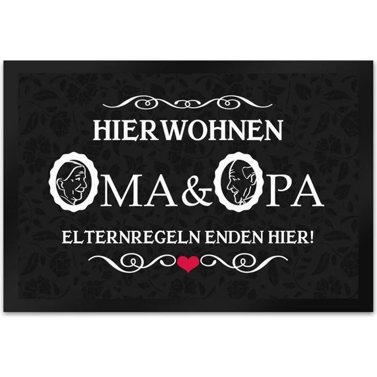 speecheese Fußmatte Hier wohnen Oma & Opa Fußmatte XL in 40x60 cm im Vintage-Look – Bild 2