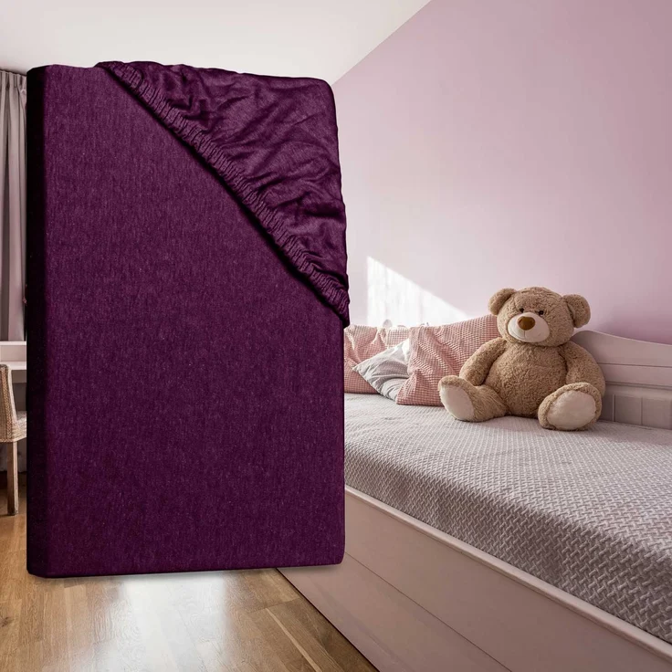 Jersey Spannbettlaken 180-200x200cm 100% Baumwolle Aubergine – Bild 6