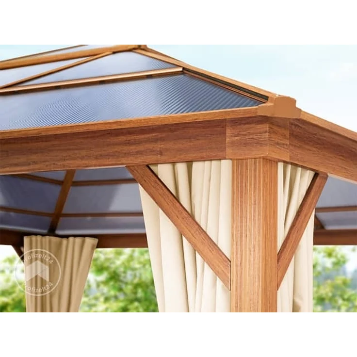 Gartenpavillon 3x4 m Holzoptik, ca 8 mm Polycarboat-Dach, 4 Seitenteile in champagner – Bild 4