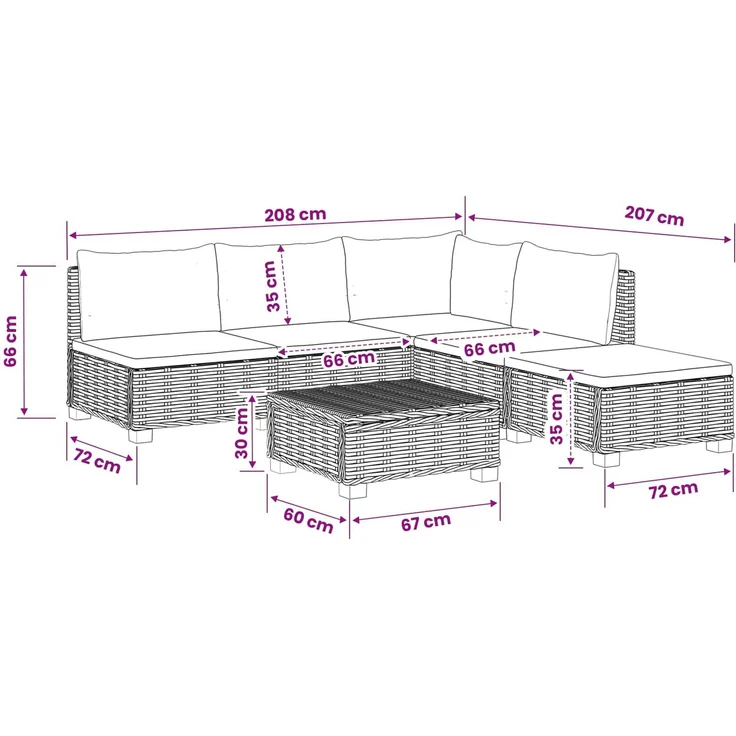 vidaXL 6 Stk. Rattan-Lounge-Set mit Kissen GENDT Naturrattan Natur 3429870 – Bild 11