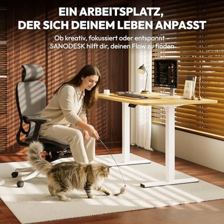 SANODESK Höhenverstellbarer Schreibtisch KOMPLETTE TISCHPLATTE Schreibtisch Höhenverstellbar Elektrisch Ergonomischer Steh-Sitz Tisch Computertisch für Heimbüro Homeoffice 120x60 cm(ahorn) – Bild 4