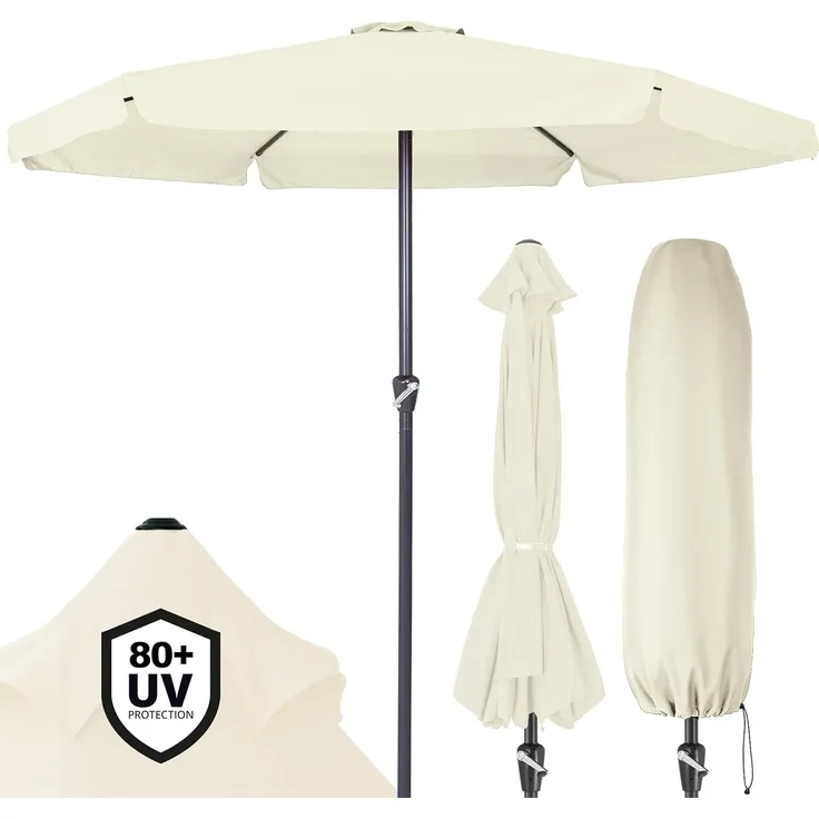 Kingsleeve Sonnenschirm mit Kurbel, UV Schutz 30+, Alu Mast / Polyester beige, Ø 330 cm