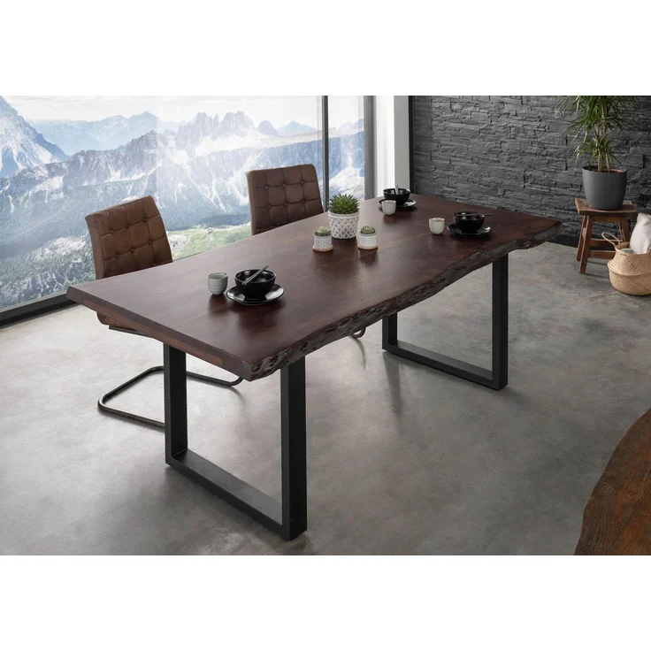 Baumtisch Akazie 220x100x77 braun lackiert / U-Beine anthrazit matt FREEFORM 5 – Bild 1