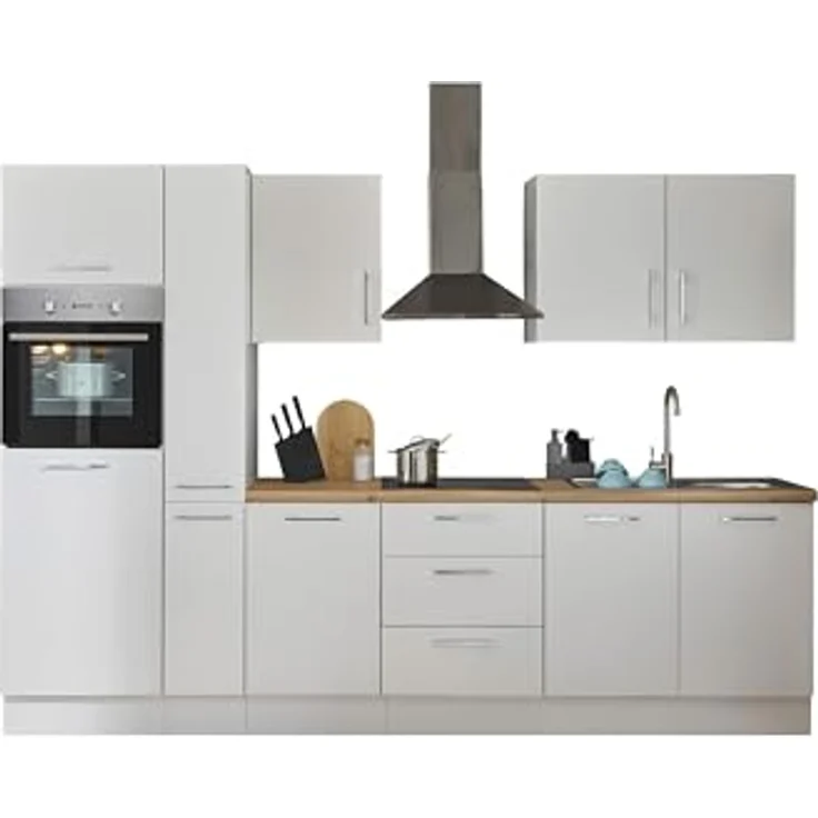 Stella Trading Turin ZB Küchenzeile 300 x 211 x 60 cm, weiß - Ohne Küchengeräte - Moderne, geräumige Küche in Artisan-Eiche Optik mit viel Stauraum – Bild 3