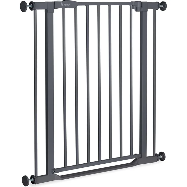 Hauck Treppenschutzgitter Türschutzgitter Clear Step 2, für Breiten 75-80 cm, Ultra Flache Schwelle, ohne Bohren, Einhändiges Beidseitiges Öffnen, Manueller Schließmechanismus, Metall (Dark Grey)