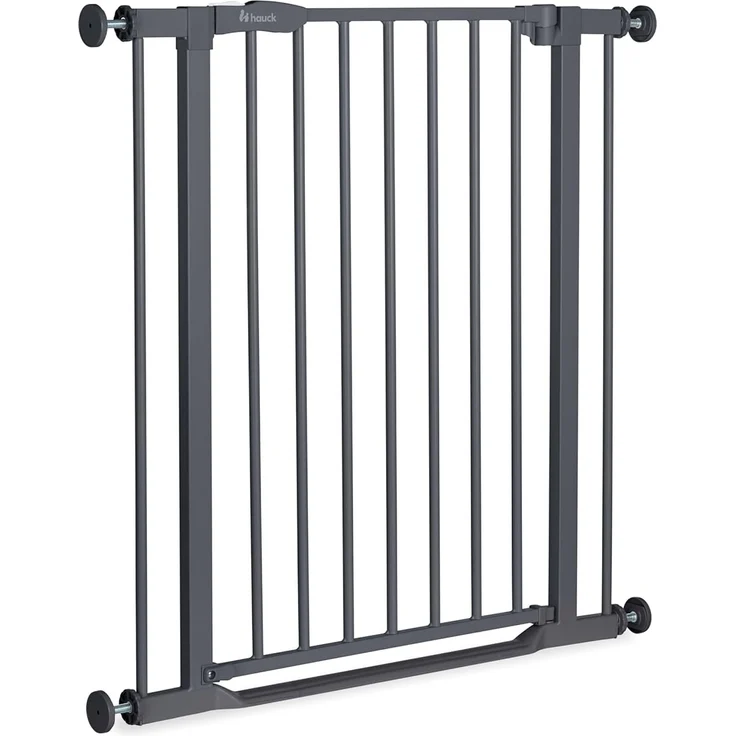 Hauck Treppenschutzgitter Türschutzgitter Clear Step 2, für Breiten 75-80 cm, Ultra Flache Schwelle, ohne Bohren, Einhändiges Beidseitiges Öffnen, Manueller Schließmechanismus, Metall (Dark Grey)