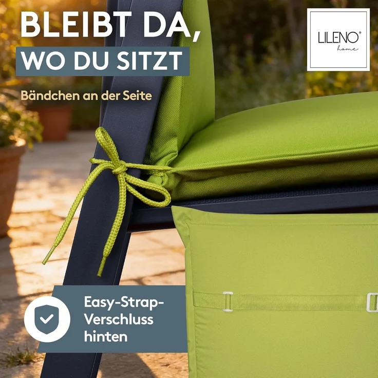 LILENO HOME Gartenstuhl Auflagen [1er Set - Hochlehner] in Rot - bequeme Liegen als Sitzauflagen für Gartenmöbel - Stuhlkissen für Gartenstühle und Klappstühle MIA – Bild 4