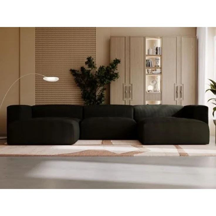 GrainGold Ecksofa U-Form LANDI - 340x180 cm, Schwarz, Universal, Wellenfedern, T25-Schaum – Bild 2