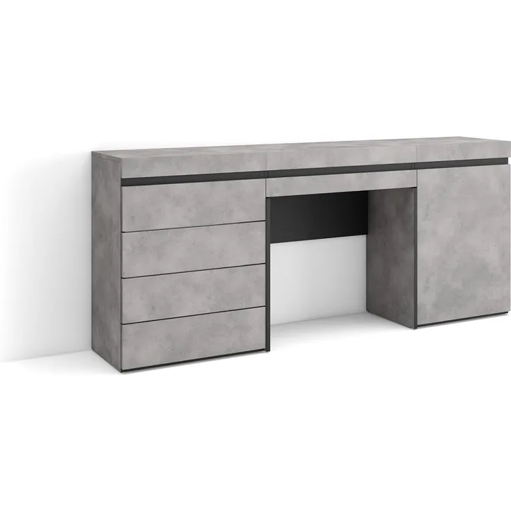 Skraut Home | Schminktisch | Frisiertisch mit Stauraum | 177 x 75 x 35 cm | mit Schublade | Kommode mit Schubladen | Moderner Stil | Zement