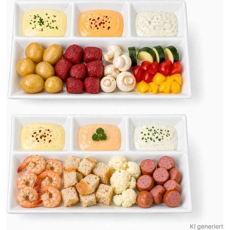 MamboCat Frühstücksteller 6er Set Fondueteller weiß 23x18 cm mit 4 Fächern Raclette Fondue Dip – Bild 2