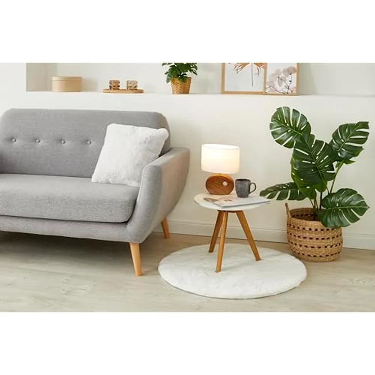 -LUXOR- living Teppich Coste gemütlicher Hochflor Kunstfell Teppich Fellimitat in Schaffelloptik 80 cm rund weiß – Bild 2