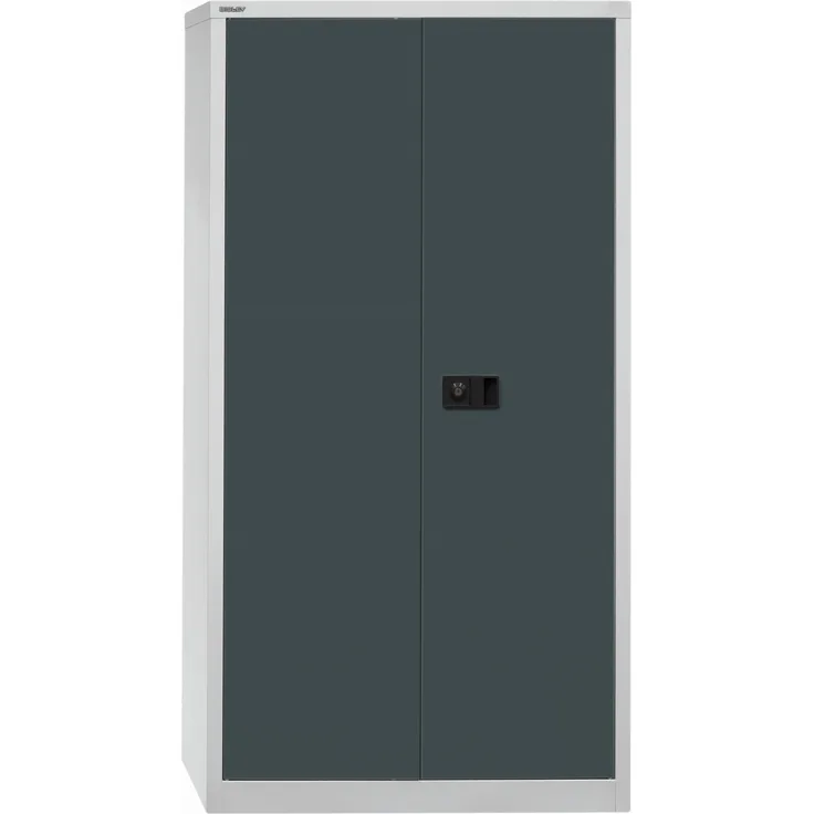 Bisley 'Universal' Flügeltürenschrank, 3 verzinkte Fachböden, 4 OH, lichtgrau / anthrazitgrau, 180,6 x 40 x 91,4 cm