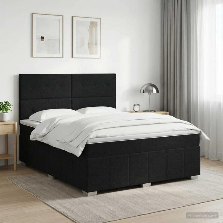 vidaXL Boxspringbett mit Matratze Schwarz 140 x 190 cm Stoff 3454136 – Bild 1