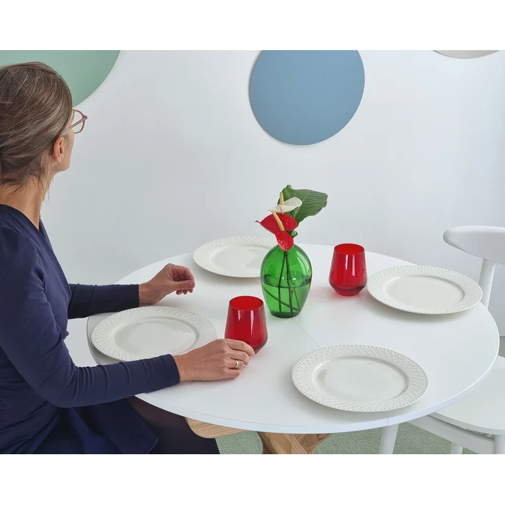 Ragaba Runder ausziehbarer Esstisch Ø 90 cm Weiß MDF & Massives Eschenholz – Bild 7