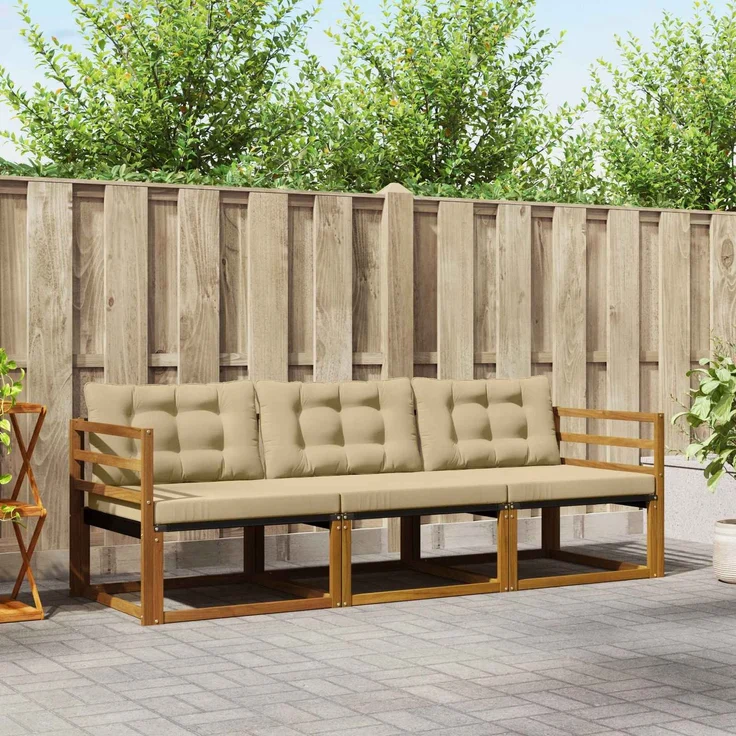 vidaXL Outdoor-Sofagarnitur 3 stk. 3-Sitzer Natur und Beige 3369136 – Bild 1