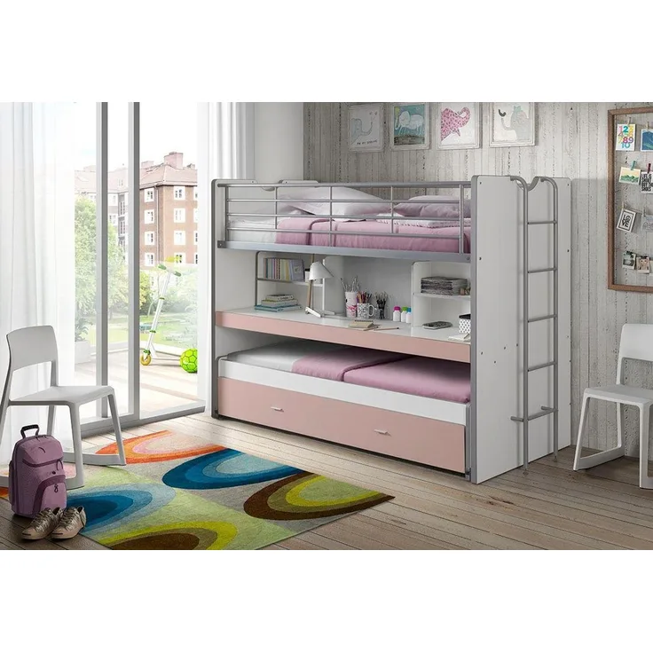 Vipack 'Bonny' Funktionsetagenbett, Holz weiß/rosa, 90 x 200 cm