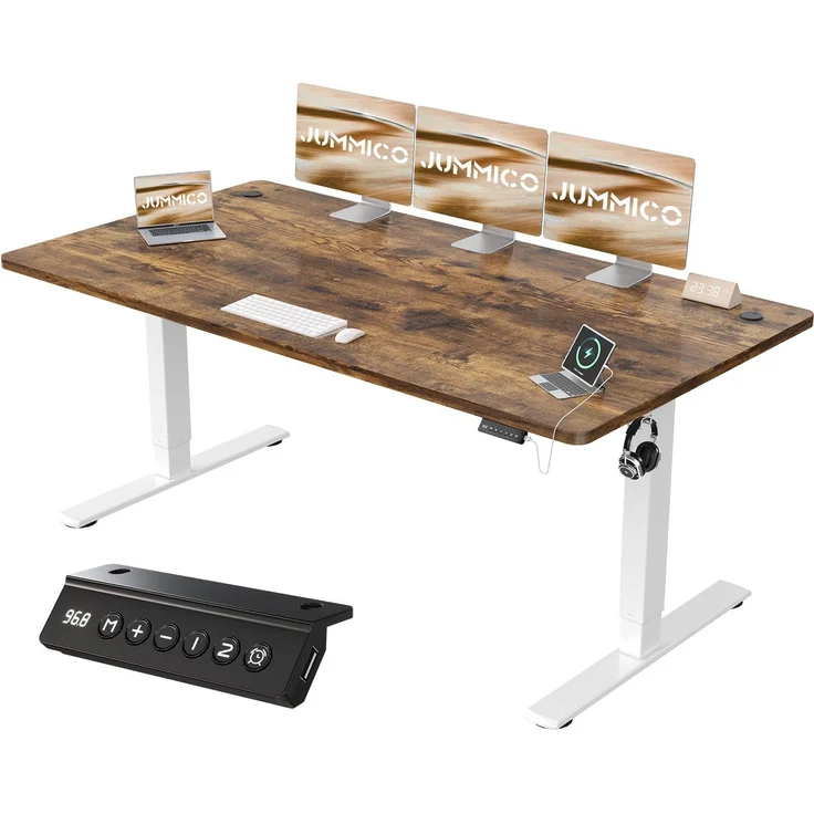 JUMMICO Höhenverstellbarer Schreibtisch mit USB-Ladeanschluss 180x80 cm, Schreibtisch Höhenverstellbar Elektrisch, Steh-Sitz Tisch Stehpult Verstellbarer Computertisch,Standing Desk