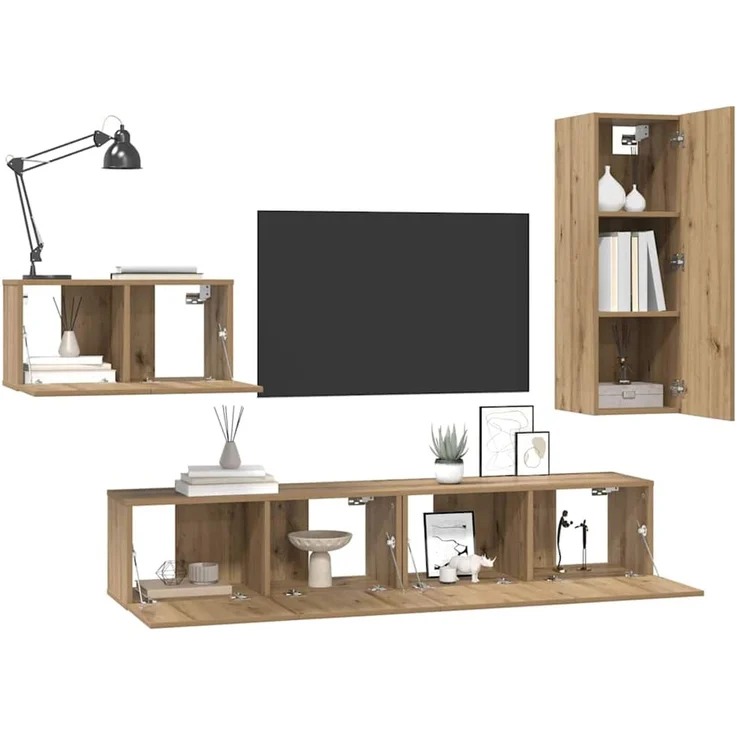 vidaXL TV-Schrankset mit Schubladen 4 pcs Artisan-Eiche Holzwerkstoff 3393263 – Bild 2