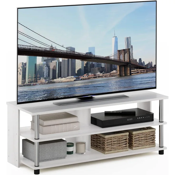 Furinno Sully 3-Stufe TV-Ständer für TV bis 48, Weißeiche, 104. 4 (Breite) x 40. 1 (Höhe) x 39. 4 (Tiefe) cm