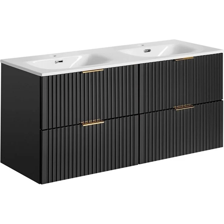 Lomadox Badmöbel-Set ADELAIDE-56-BLACK, (Spar-Set, 4-St), mit 121cm Waschtisch in matt schwarz mit Rillenoptik 220/200/46 cm – Bild 4