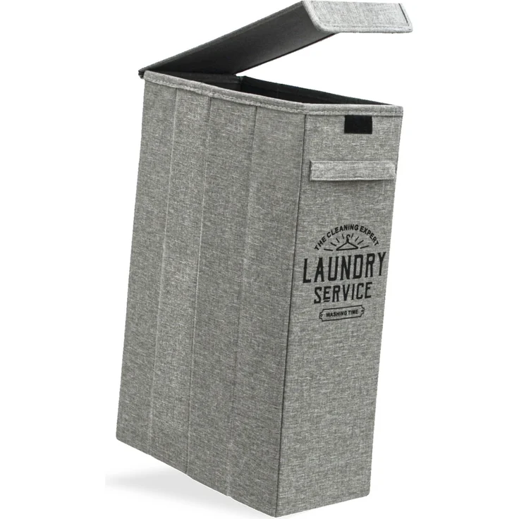 DuneDesign 50L Wäschekorb mit Deckel, Wäschesammler Schmal Grau mit Druck, 20 x 40 x 60 cm – Bild 1