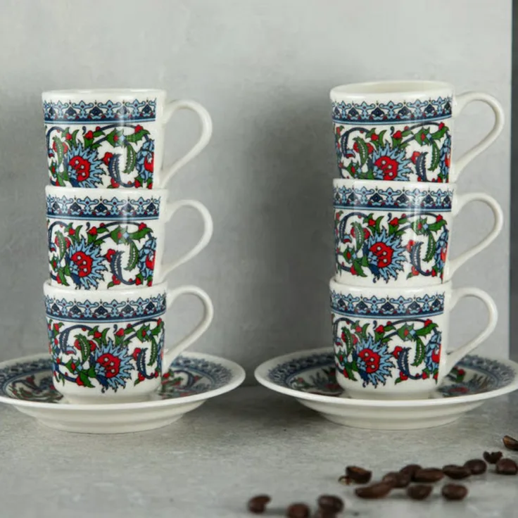 Korkmaz Kaffeeservice A8631-7 Topkapi, 12-teiliges Porzellan Set mit orientalischem Design für 6 Personen, 70 ml Mokkatassen
