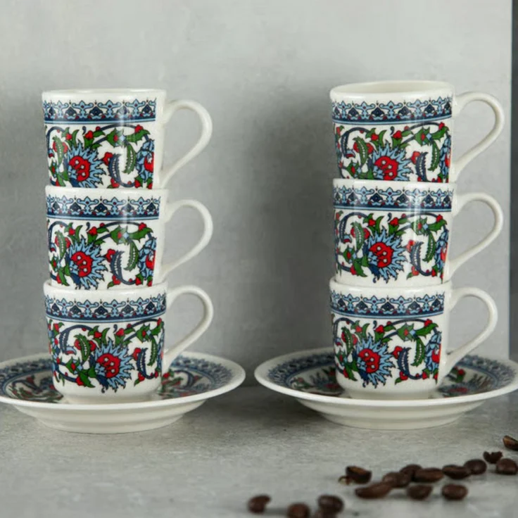 Korkmaz Kaffeeservice A8631-7 Topkapi, 12-teiliges Porzellan Set mit orientalischem Design für 6 Personen, 70 ml Mokkatassen
