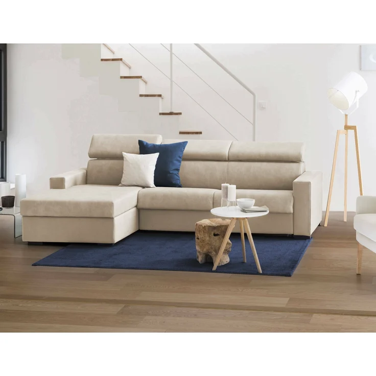Dmora Sofa mit Halbinsel Akela, Ecksofa mit linker Chaiselongue aus Stoff, Standardarmlehnen, 100 % Made in Italy, 280 x 95 x 85 cm, Beige – Bild 2