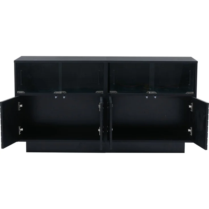 ZUBALIYA Sideboard 130x35x68 cm, mit LED-Beleuchtung, mit Glastüren, aus Spanplatte, Schwarz – Bild 14