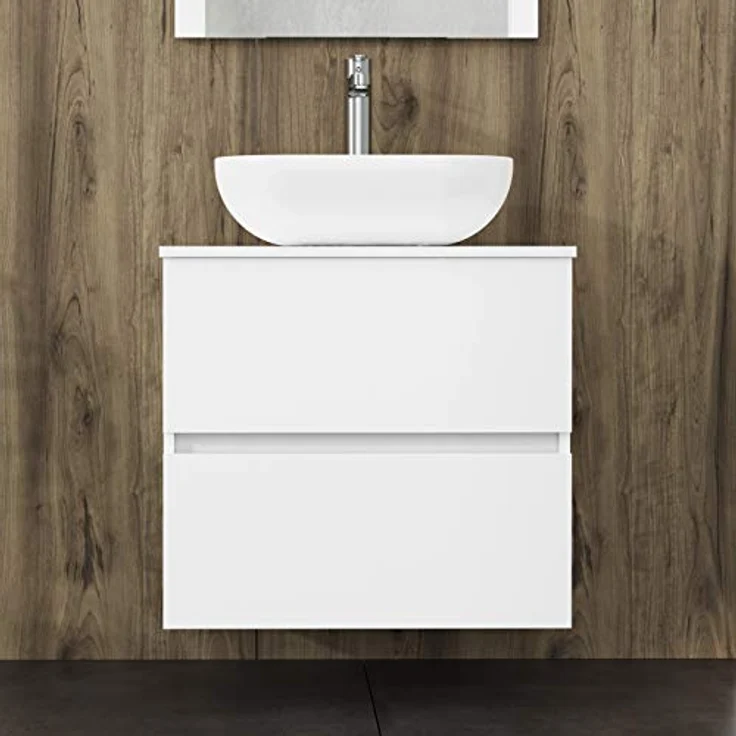 Baikal Onyx Badmöbel montiert, Möbel mit 2 Schubladen, Badezimmermöbel mit Waschbecken, Hängeschrank, Wandschrank, Keramikwaschbecken, inkl. Spiegel, 60 cm, Weiß – Bild 5